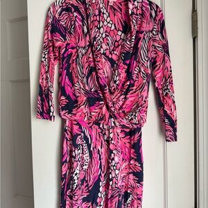Lilly Pulitzer Pink and Navy Patterned Dress Size XS